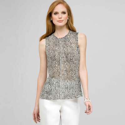 Sleeveless Pleated Top., White & Black, medium