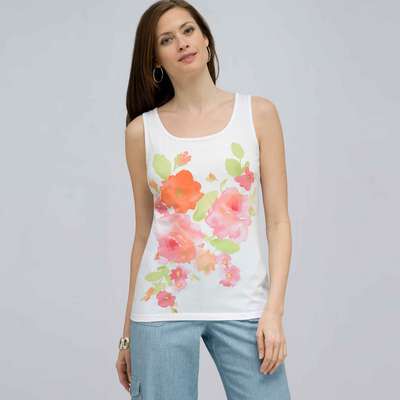 Floral Scoop Neck Tank., Multi, medium